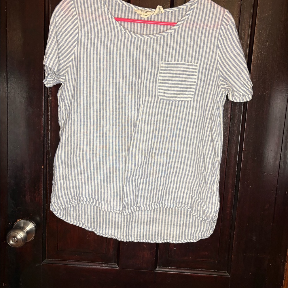 Christian Siriano Blue and White Striped Linen Shirt